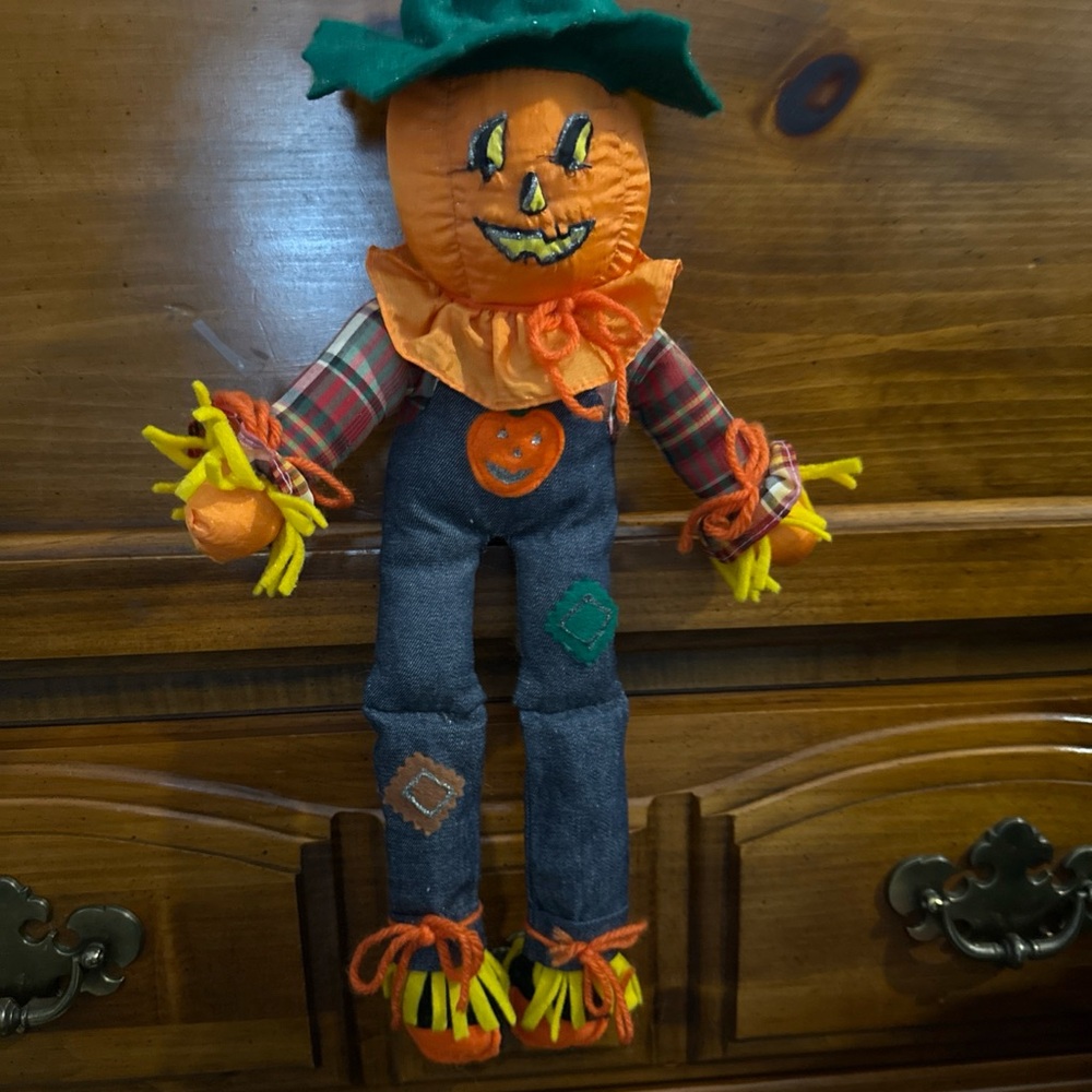 VTG 1980’s Halloween Hanging Patchwork Sparkly Jack O Lantern Stuffed Pumpkin.